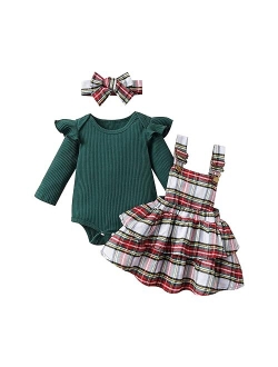 Madjtlqy Baby Girls Fall Winter Outfit Sets Ribbed Long Sleeve Pullover Tops + Plaid Suspender Skirt 12 18 24M 2T 3T 4T 5T