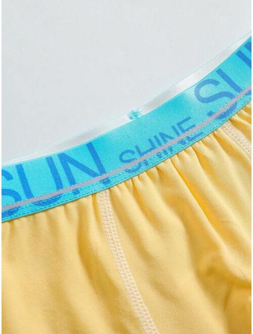 Shein Young Boy 4pcs Cartoon & Letter Graphic Contrast Tape Boxer Brief