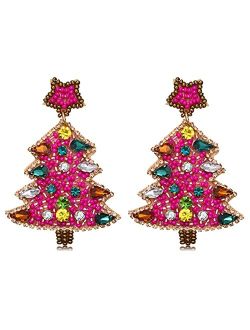 Zolearopy Christmas Earrings for Women Beaded Christmas Tree Dangling Earrings Hypoallergenic Handmade Sparkly Red Green Colorful Crystal Bead Xmas Tree Star Drop Dangle 