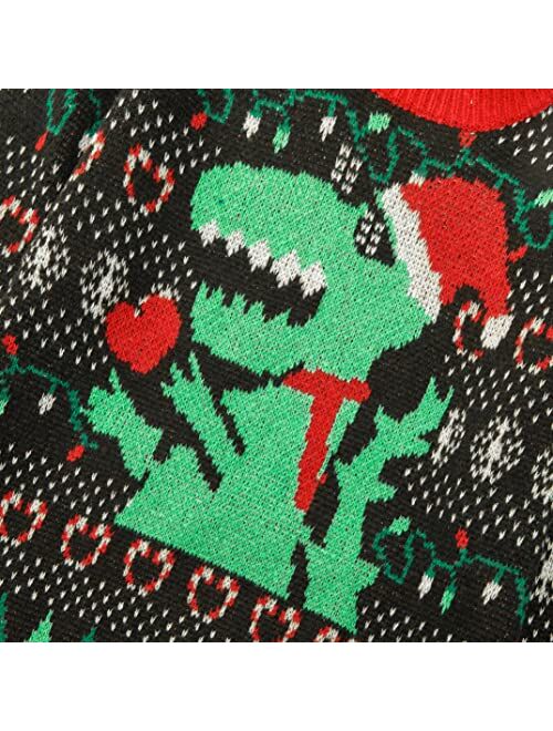Mumetaz Ugly Family Christmas Sweater Dinosaur Christmas Tree Print Long Sleeve Xmas Knitted Pullover Top