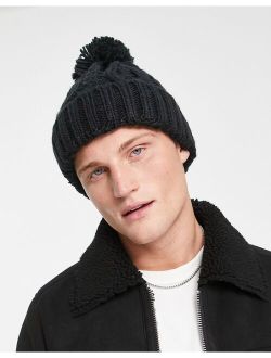 cable bobble beanie hat in navy