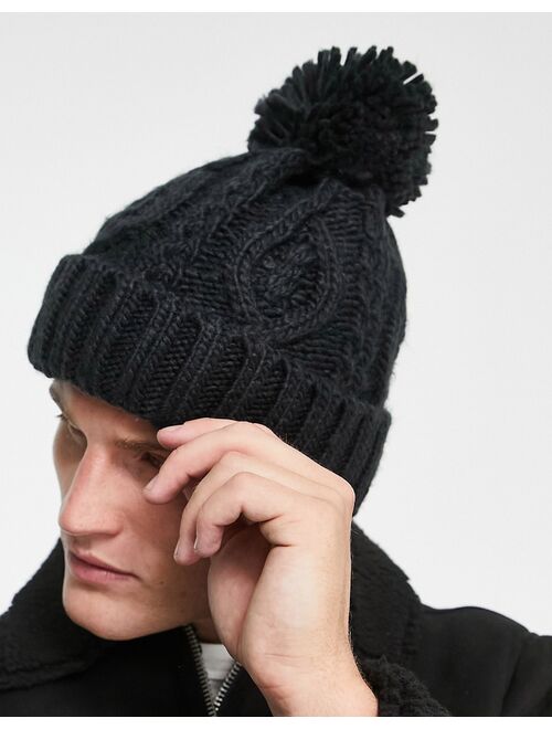 French Connection cable bobble beanie hat in navy