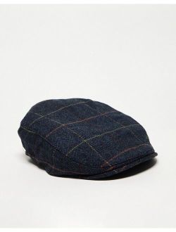 checked flat cap in navy