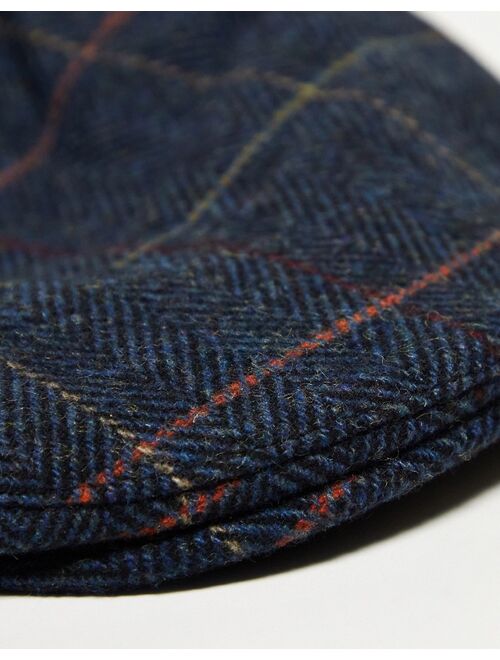 French Connection checked flat cap in navy