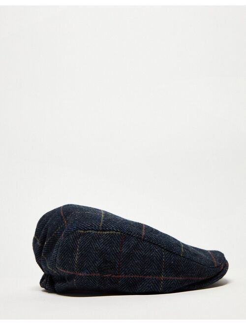 French Connection checked flat cap in navy