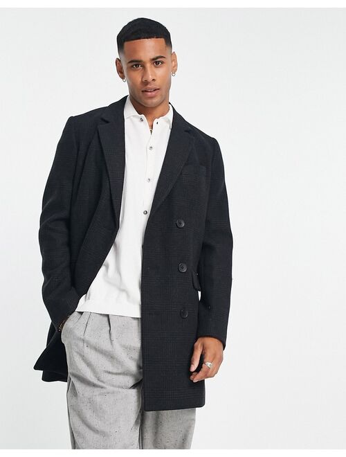 French Connection plaid coat in black