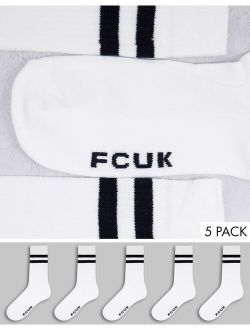 FCUK 5 pack sport socks in white