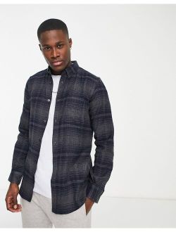 long sleeve plaid flannel shirt in charcoal