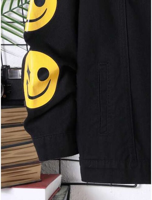 SHEIN Teen Boy Cartoon Graphic Flap Detail Denim Jacket