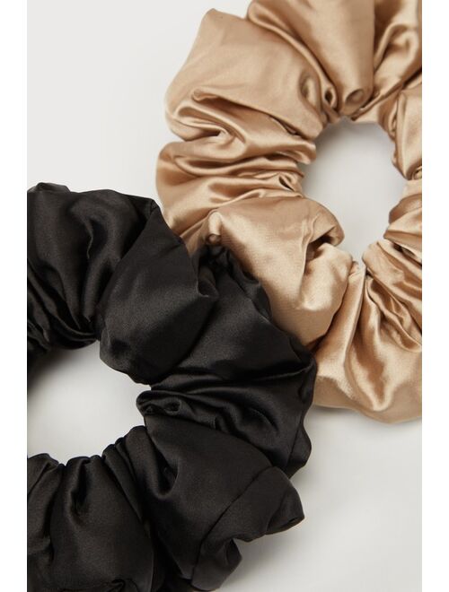 KITSCH Pillow Ready Gold and Black Satin 2-Piece Sleep Scrunchie Set