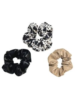 HEADBANDS OF HOPE Women's Scrunchie Set of 3 - Black Cowhide
