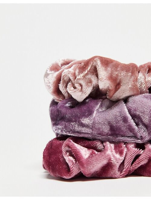 The Basik Edition Crushed Velvet Scrunchies 3pk in Pink and Purple