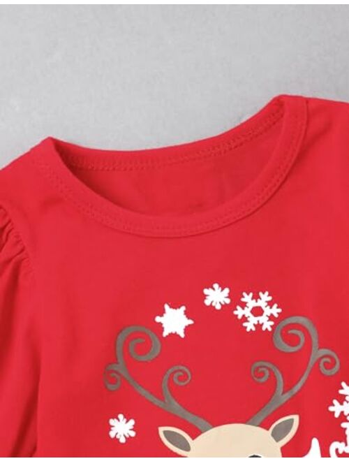 Sinda My First Christmas Outfit Newborn Baby Girl Bodysuit Snowflake Plaid Ruffle Bell Bottom Pants Headband Christmas Clothes Set