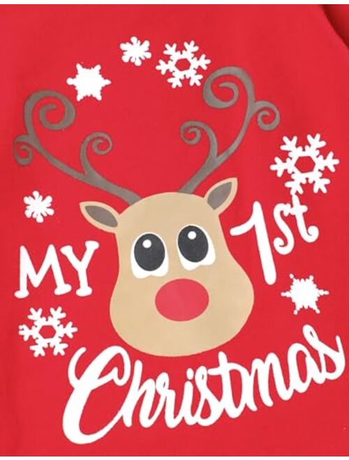 Sinda My First Christmas Outfit Newborn Baby Girl Bodysuit Snowflake Plaid Ruffle Bell Bottom Pants Headband Christmas Clothes Set