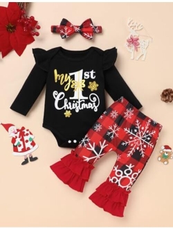 Perdeca Baby Girl Christmas Outfit My First Christmas Romper Merry Christmas Flare Pant Christmas Romper Baby Girl
