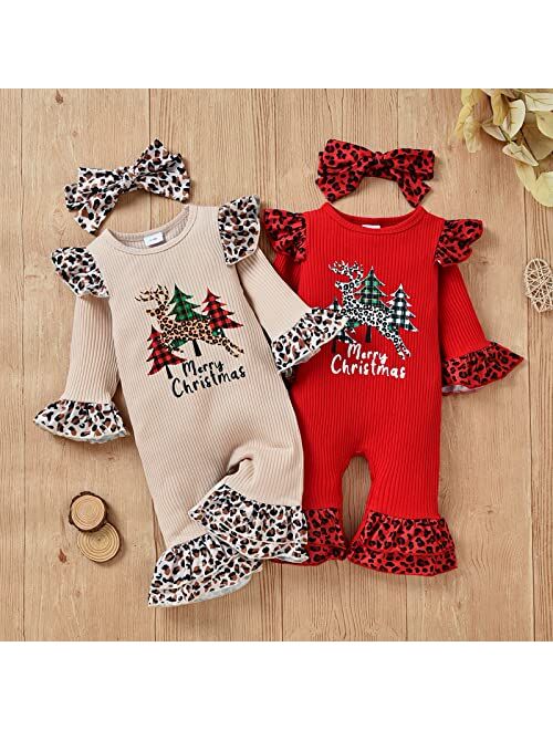 Fernvia Newborn Baby Girl Christmas Outfits Infant Christmas Romper Cute Ruffle Jumpsuit Bodysuit Kids One-Piece Clothes Fall