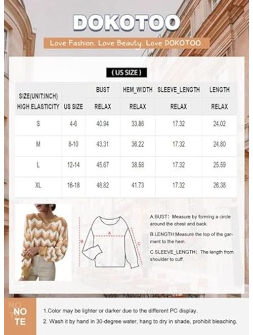 Dokotoo Women's 2023 Long Sleeve Crew Neck Striped Color Block Hollow Out Knitted Pullover Sweater Tops