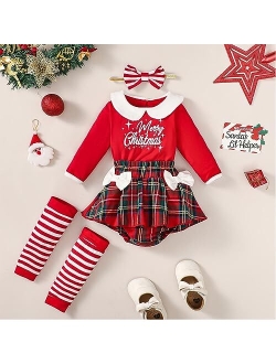 Aslaylme Newborn Girl Christmas Clothes Baby Xmas Outfit Merry Christmas Bodysuit Plaid Skirt Set