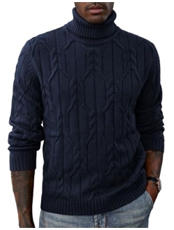 Men's Turtneck Pullover Sweaters Long Sleeve Solid Color Twisted Knit Sweater