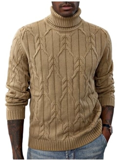 Men's Turtneck Pullover Sweaters Long Sleeve Solid Color Twisted Knit Sweater