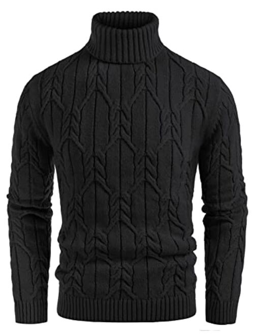 GRACE KARIN Men's Turtneck Pullover Sweaters Long Sleeve Solid Color Twisted Knit Sweater