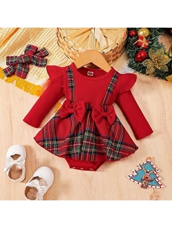 Yccutest Newborn Baby Girls Christmas Romper Dress Fur Trim Mesh Skirts Bodysuits Velvet Xmas Outfits Winter Clothes