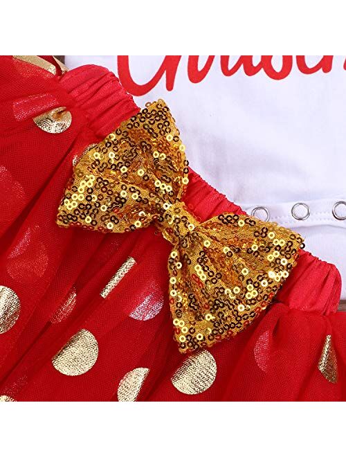 Grnshts My First Christmas Clothes Baby Girls My 1st Christmas Romper Top+Dot Tutu Skirt+Leg Warmers+Headband 4Pcs Outfit Set