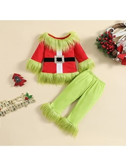 FreshBeautiCity Newborn Baby Boy Girl First Christmas Outfit Long Sleeve Letter Cute Romper Plush Suspender Pants Or Skirt