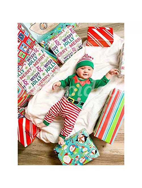 Happidoo 3PCS Baby Boy Girl Christmas Outfit Elf Long Sleeves Romper with Hat