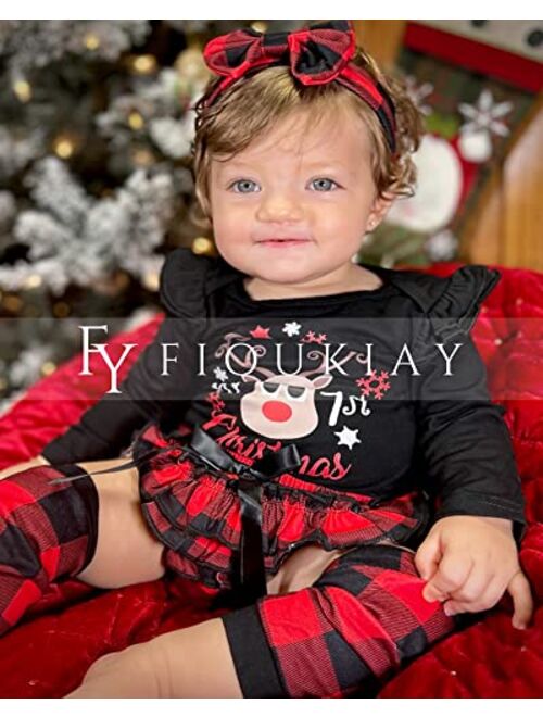 Fioukiay Newborn Baby Girls Christmas Clothes Outfits Infant Reindeer My First Christmas Bodysuit Romper Shorts Clothing Sets for Xmax