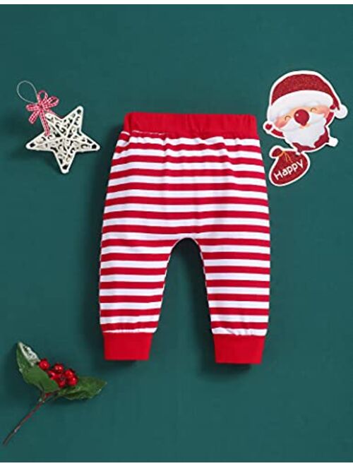 bilison My 1st Christmas Outfit Newborn Baby Boy Long Sleeve Romper Striped Pants with Hat Christmas Clothes Sets