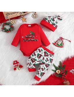 LAGKIYOJ My First Christmas Newborn Outfit Baby Boy Girl Merry Christmas Romper Onesie Pants Set Fall Winter Xmas Clothes