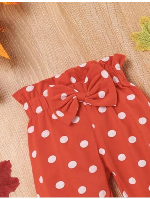 Tuemos Thanksgiving Outfits Baby Girl My First Thanksgiving Romper+Polka Dot Pant+Headband Baby Girl Thanksgiving Clothes Set
