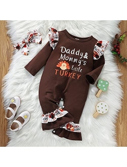 Comeonze Newborn Baby Girl Thanksgiving Outfits My 1st Turkey day 2Pcs Infant Kids Romper Jumpsuit With Headband