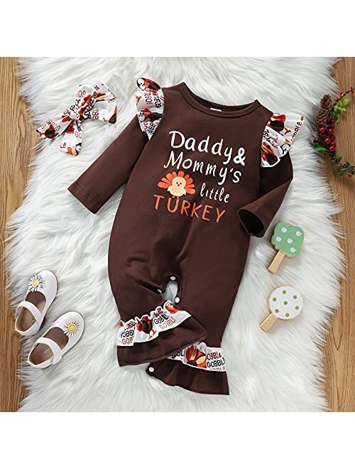 Comeonze Newborn Baby Girl Thanksgiving Outfits My 1st Turkey day 2Pcs Infant Kids Romper Jumpsuit With Headband