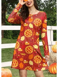 Spadehill Thanksgiving Dress for Women Long Sleeves Turkey Tunic Costume with Pockets