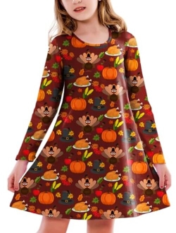 Deerose Girls Halloween Dress Long Sleeve Printed Swing Dresses Fancy Tshirt Dress 3-12 Years