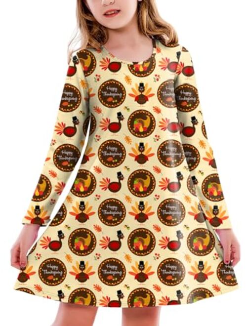 Deerose Girls Halloween Dress Long Sleeve Printed Swing Dresses Fancy Tshirt Dress 3-12 Years