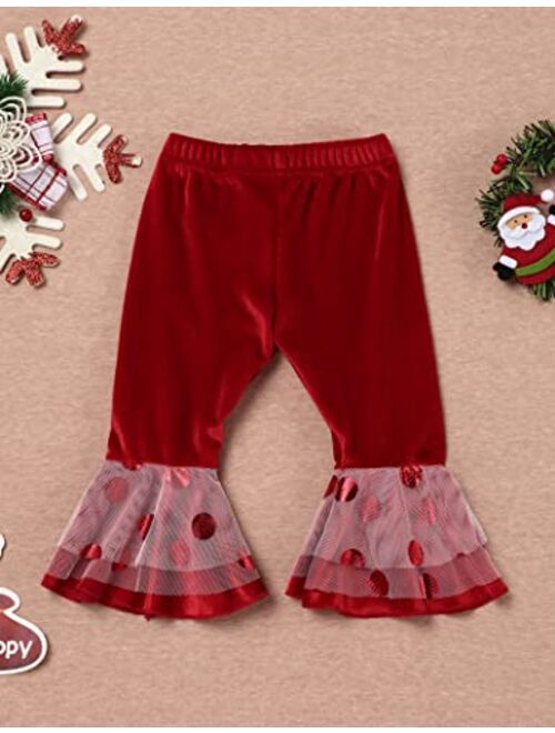 Okgirl My First Christmas Outfits Newborn Baby Girl Clothes Ruffle Sleeve Tops+Santa Pants with Headband Clothing Set