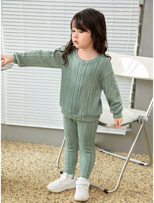 SHEIN Kids EVRYDAY Toddler Girls Drop Shoulder Top & Leggings