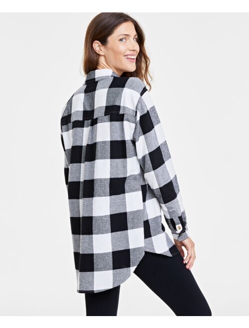 ON 34TH Women's Cotton Flannel Plaid Tunic Shirt, Created for Macy's