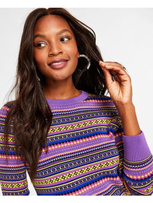 CHARTER CLUB Holiday Lane Women's Bright Stripe Fair Isle Sweater, Created for Macy's
