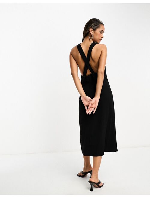French Connection pinafore midi dress in black