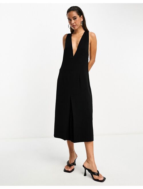 French Connection pinafore midi dress in black