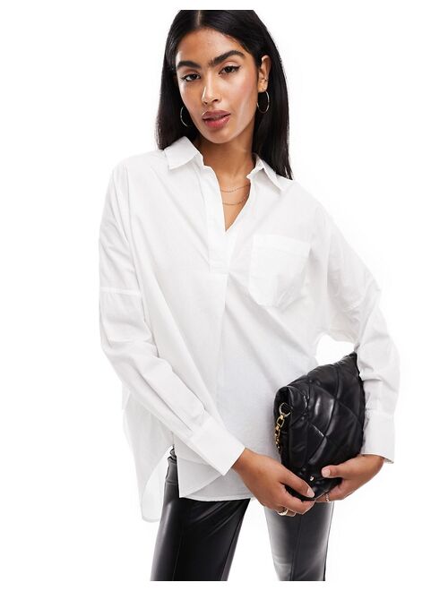 French Connection Rhodes poplin shirt with removable back button detail in white