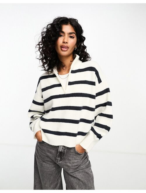 French Connection high neck zip sweater in white and marine stripe