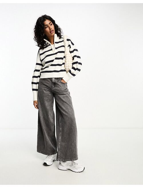 French Connection high neck zip sweater in white and marine stripe