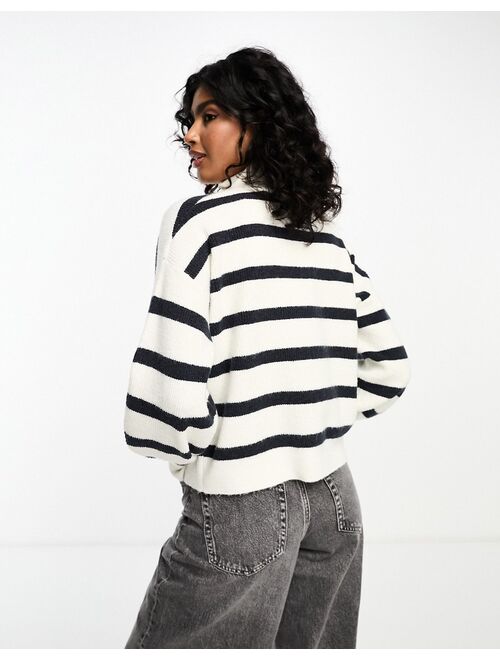 French Connection high neck zip sweater in white and marine stripe