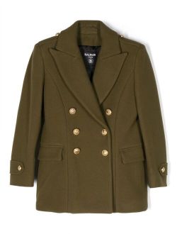 Kids double-breasted wool-blend coat