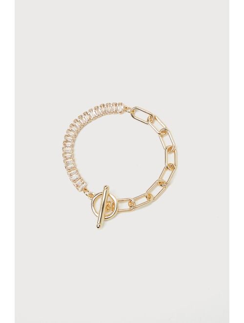 Lulus Luxe Glitter Gold Rhinestone Toggle Tennis Bracelet